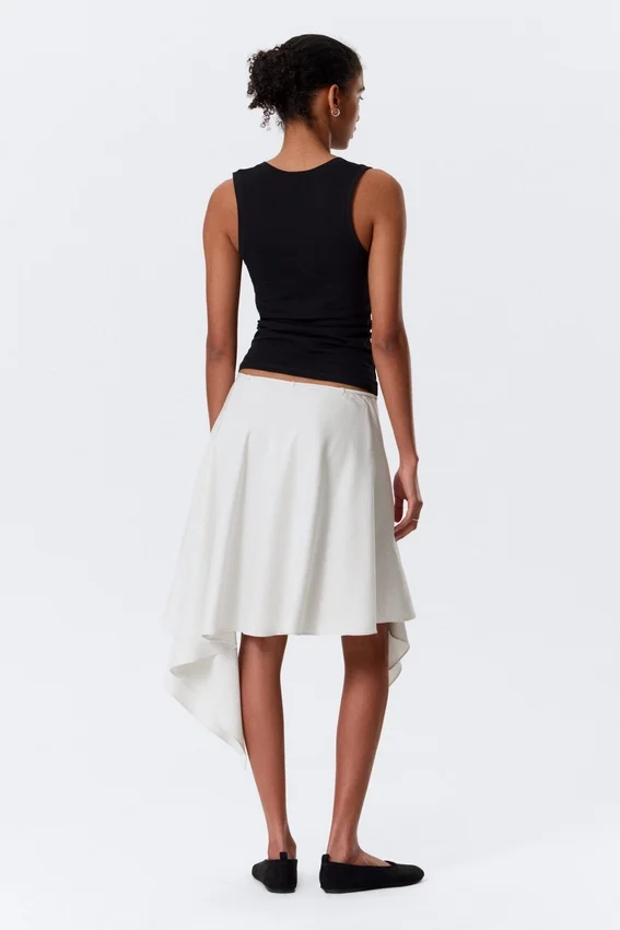 Asymmetric Mid Rise Wrap Midi Skirt – Light Beige Asymmetric Mid Rise Wrap Midi Skirt – Light Beige