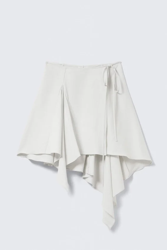 Asymmetric Mid Rise Wrap Midi Skirt – Light Beige Asymmetric Mid Rise Wrap Midi Skirt – Light Beige