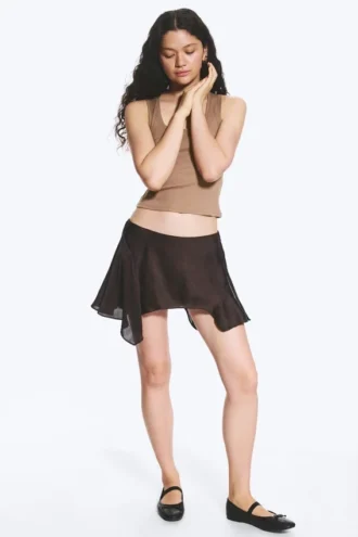 Asymmetric Mini Skirt – Dark Brown