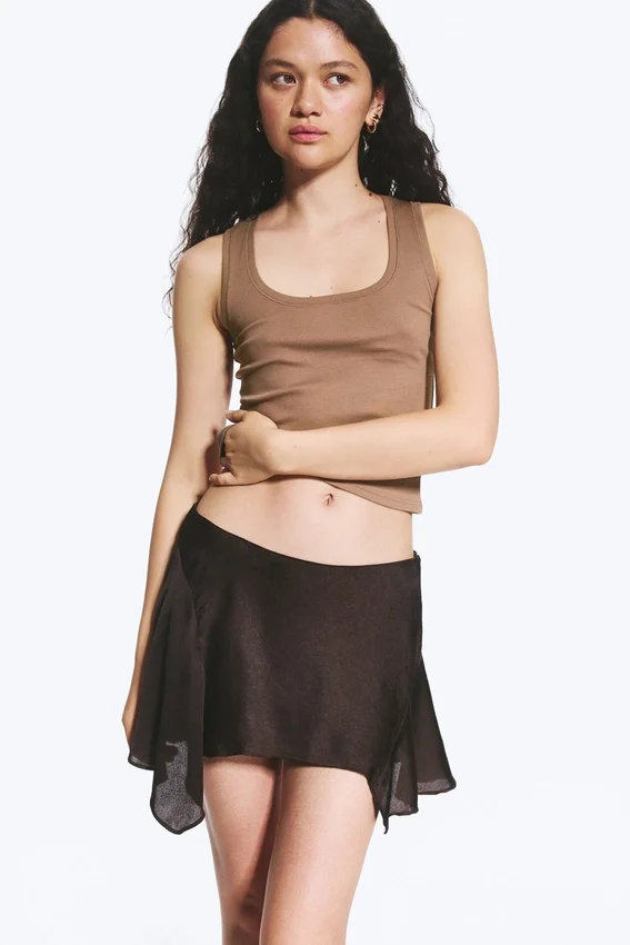 Asymmetric Mini Skirt – Dark Brown Asymmetric Mini Skirt – Dark Brown