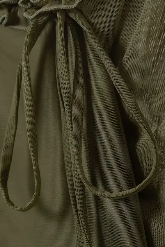 Asymmetric Off-Shoulder Three-Quarter Sleeve Top – Khaki Green Asymmetric Off-Shoulder Three-Quarter Sleeve Top – Khaki Green