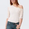 Asymmetric Off-Shoulder Three-Quarter Sleeve Top – White