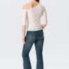 Asymmetric Off-Shoulder Three-Quarter Sleeve Top – White