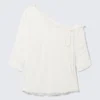 Asymmetric Off-Shoulder Three-Quarter Sleeve Top – White