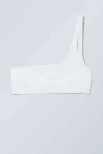 Asymmetric One-Shoulder Bikini Top – White