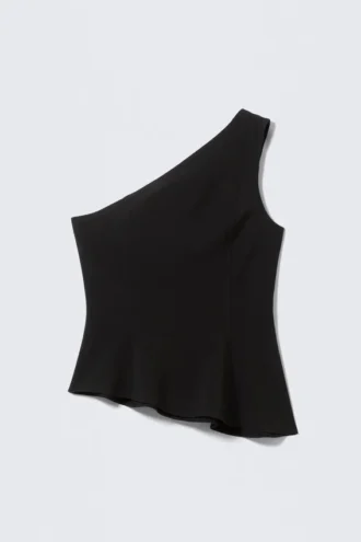 Asymmetric One-Shoulder Fitted Top – Black