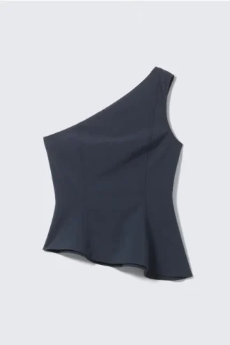 Asymmetric One-Shoulder Fitted Top – Dark Blue