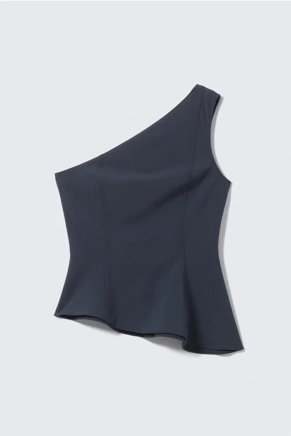 Asymmetric One-Shoulder Fitted Top – Dark Blue Asymmetric One-Shoulder Fitted Top – Dark Blue