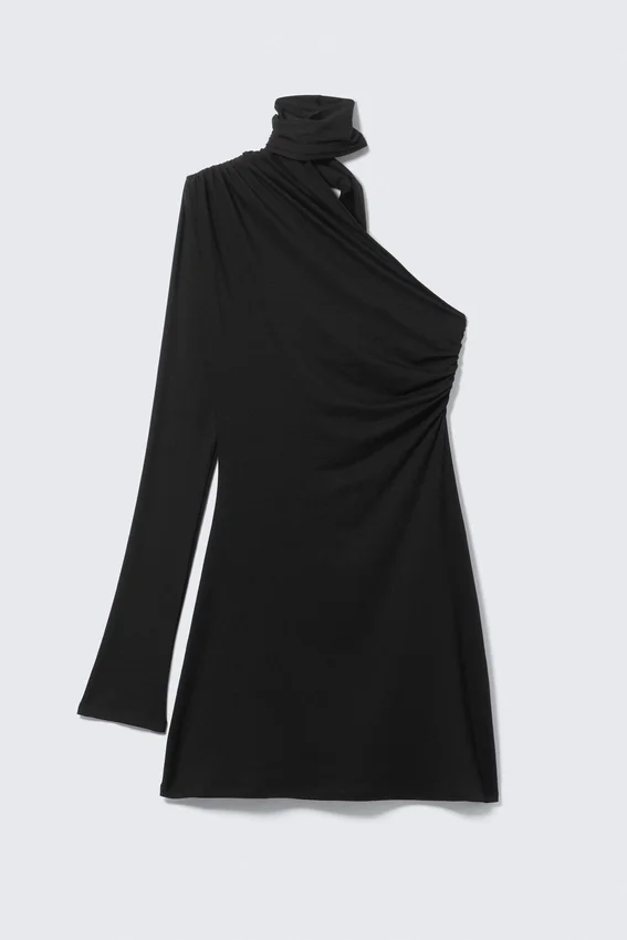 Asymmetric One-Sleeve Mini Dress – Black Asymmetric One-Sleeve Mini Dress – Black