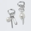 Asymmetric Pearl Hoop Earrings – Silver Asymmetric Pearl Hoop Earrings – Silver