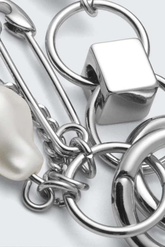 Asymmetric Pearl Hoop Earrings – Silver Asymmetric Pearl Hoop Earrings – Silver