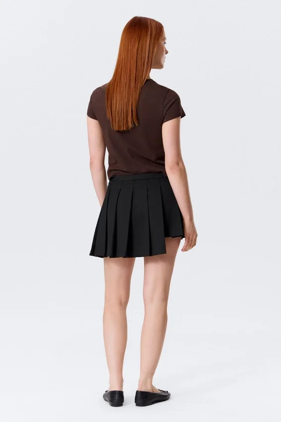Asymmetric Pleated Wrap Mini Skirt – Black Asymmetric Pleated Wrap Mini Skirt – Black