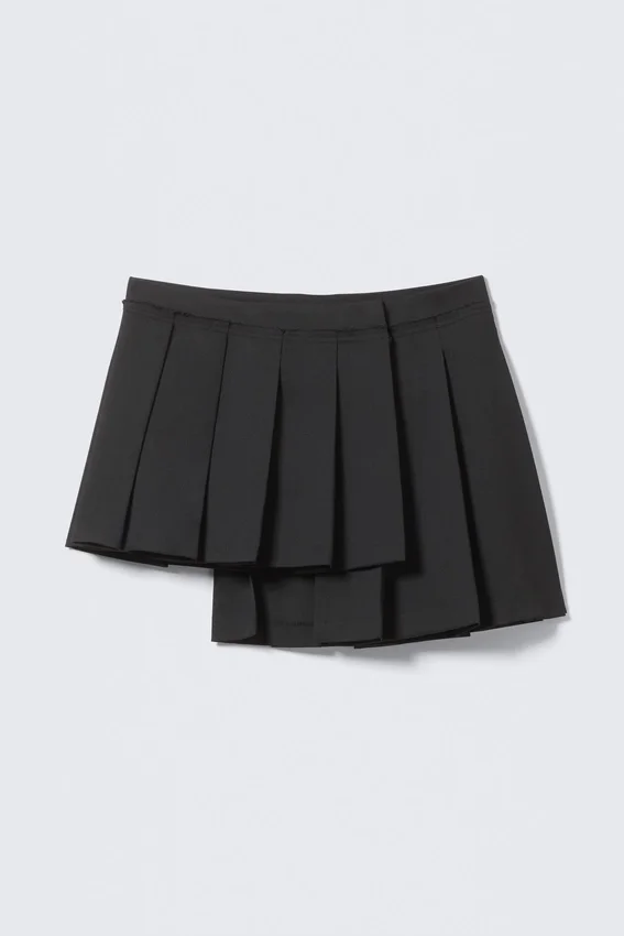 Asymmetric Pleated Wrap Mini Skirt – Black Asymmetric Pleated Wrap Mini Skirt – Black
