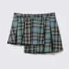 Asymmetric Pleated Wrap Mini Skirt – Dusty Dark Green Check Asymmetric Pleated Wrap Mini Skirt – Dusty Dark Green Check