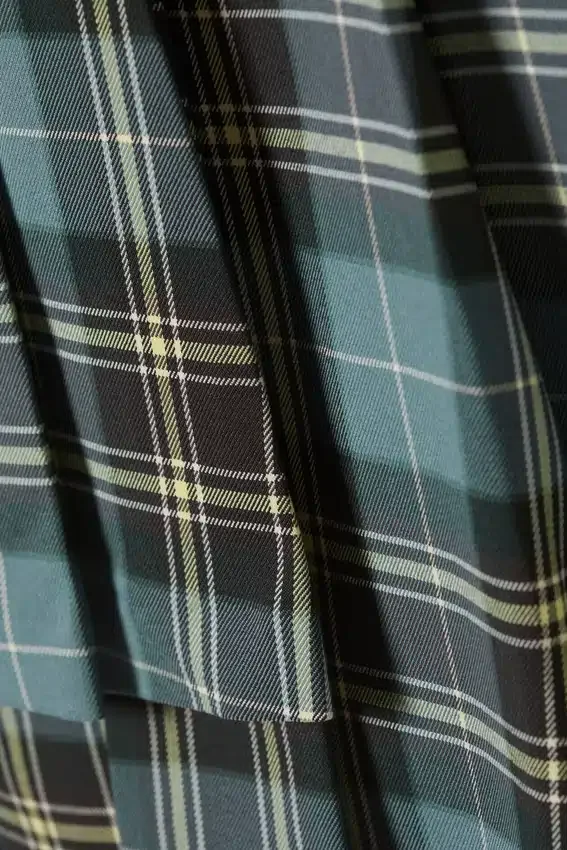 Asymmetric Pleated Wrap Mini Skirt – Dusty Dark Green Check Asymmetric Pleated Wrap Mini Skirt – Dusty Dark Green Check