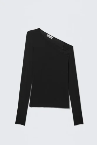 Asymmetric Rib Long Sleeve – Black