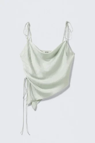 Asymmetric Satin Strap Top – Mint Green