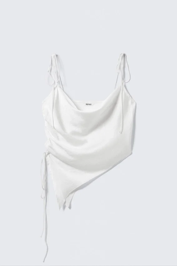 Asymmetric Satin Strap Top – White Asymmetric Satin Strap Top – White