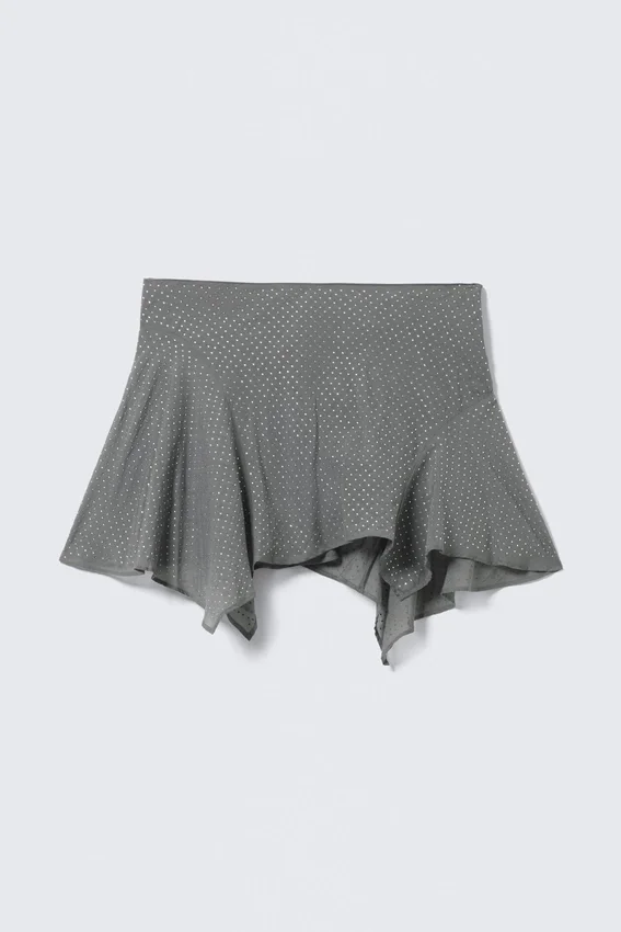 Asymmetric Sequin Mini Skirt – Grey – Rhinestones Asymmetric Sequin Mini Skirt – Grey – Rhinestones