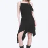 Asymmetric Sleeveless Cowl-Neck Midi Dress – Black