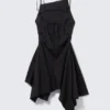 Asymmetric Sleeveless Cowl-Neck Midi Dress – Black