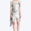 Asymmetric Sleeveless Cowl-Neck Midi Dress – Black/White Print