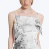 Asymmetric Sleeveless Cowl-Neck Midi Dress – Black/White Print