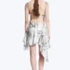 Asymmetric Sleeveless Cowl-Neck Midi Dress – Black/White Print