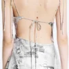 Asymmetric Sleeveless Cowl-Neck Midi Dress – Black/White Print