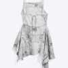 Asymmetric Sleeveless Cowl-Neck Midi Dress – Black/White Print