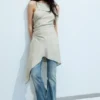 Asymmetric Sleeveless Cowl-Neck Midi Dress – Light Mole Asymmetric Sleeveless Cowl-Neck Midi Dress – Light Mole
