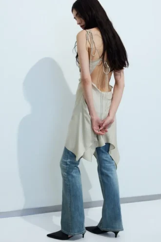 Asymmetric Sleeveless Cowl-Neck Midi Dress – Light Mole