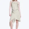 Asymmetric Sleeveless Cowl-Neck Midi Dress – Light Mole Asymmetric Sleeveless Cowl-Neck Midi Dress – Light Mole