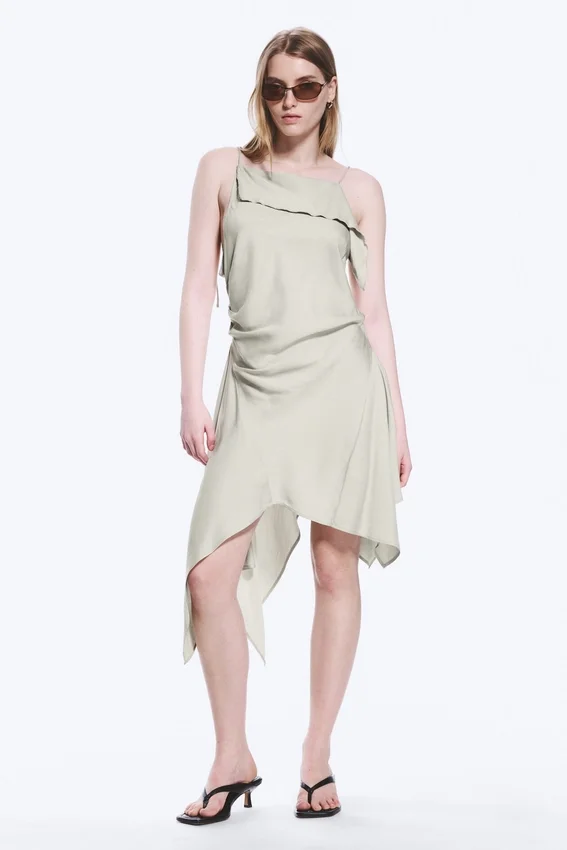Asymmetric Sleeveless Cowl-Neck Midi Dress – Light Mole Asymmetric Sleeveless Cowl-Neck Midi Dress – Light Mole