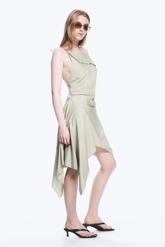 Asymmetric Sleeveless Cowl-Neck Midi Dress – Light Mole Asymmetric Sleeveless Cowl-Neck Midi Dress – Light Mole