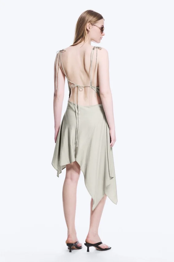 Asymmetric Sleeveless Cowl-Neck Midi Dress – Light Mole Asymmetric Sleeveless Cowl-Neck Midi Dress – Light Mole