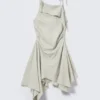 Asymmetric Sleeveless Cowl-Neck Midi Dress – Light Mole Asymmetric Sleeveless Cowl-Neck Midi Dress – Light Mole