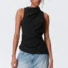 Asymmetric Sleeveless Suiting Top – Black