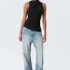 Asymmetric Sleeveless Suiting Top – Black