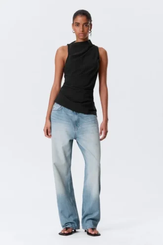Asymmetric Sleeveless Suiting Top – Black