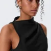 Asymmetric Sleeveless Suiting Top – Black