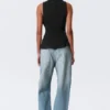 Asymmetric Sleeveless Suiting Top – Black