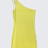 Asymmetric Strap Tie Mini Dress – Bright Yellow Asymmetric Strap Tie Mini Dress – Bright Yellow