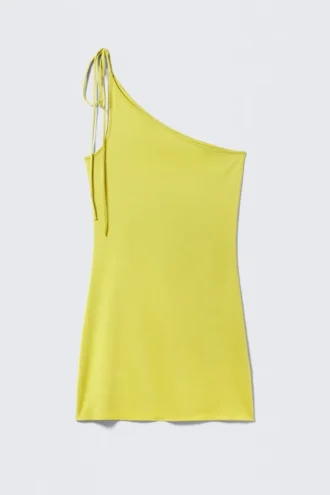 Asymmetric Strap Tie Mini Dress – Bright Yellow