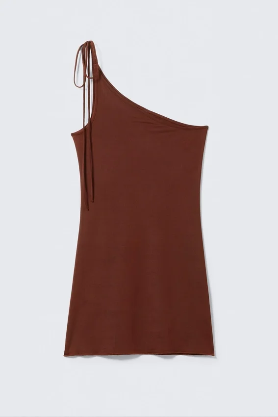 Asymmetric Strap Tie Mini Dress – Burgundy Asymmetric Strap Tie Mini Dress – Burgundy
