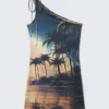 Asymmetric Strap Tie Mini Dress – Palm Beach Asymmetric Strap Tie Mini Dress – Palm Beach