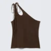 Asymmetric Tie Jersey Tank Top – Dark Brown Asymmetric Tie Jersey Tank Top – Dark Brown
