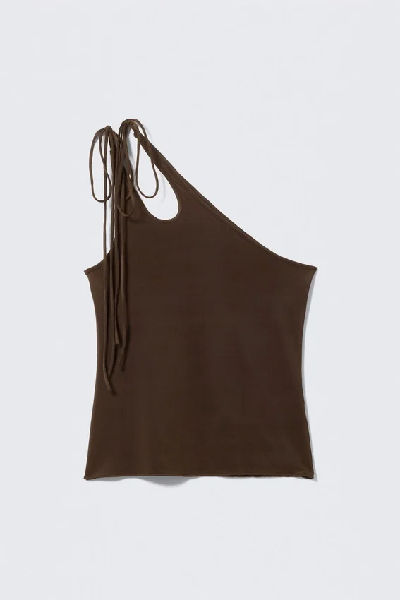 Asymmetric Tie Jersey Tank Top – Dark Brown Asymmetric Tie Jersey Tank Top – Dark Brown