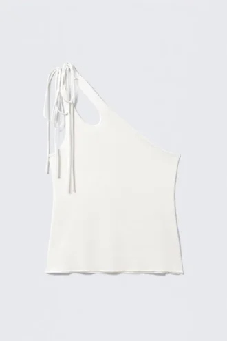 Asymmetric Tie Jersey Tank Top – White
