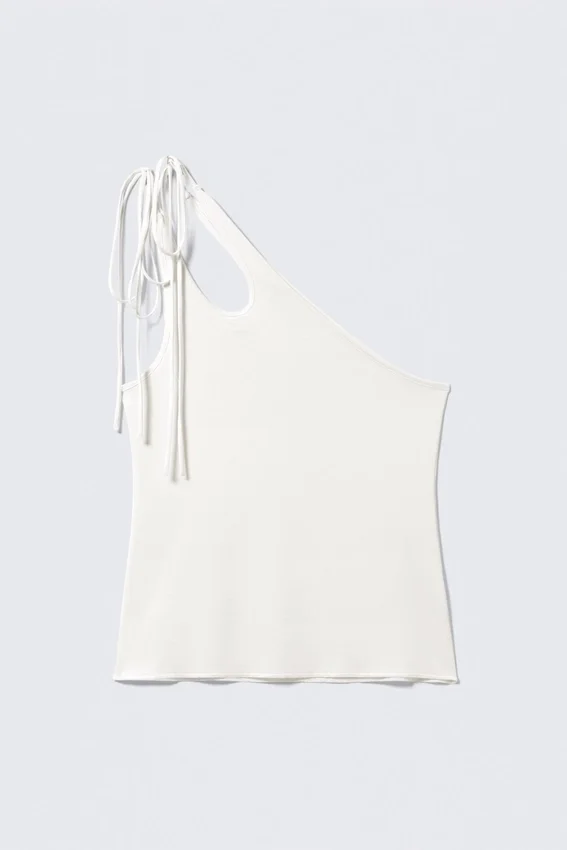 Asymmetric Tie Jersey Tank Top – White Asymmetric Tie Jersey Tank Top – White